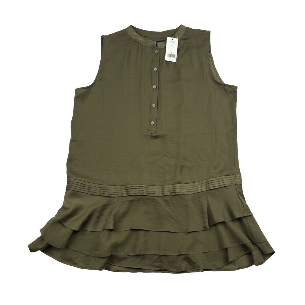 Banana Republic Sleeveless Tiered Top Womens S Moss Green Polyester Button NWT